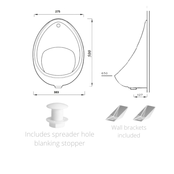 Exposed Urinal Suitable for Retrofit Waterless conversion Kits
